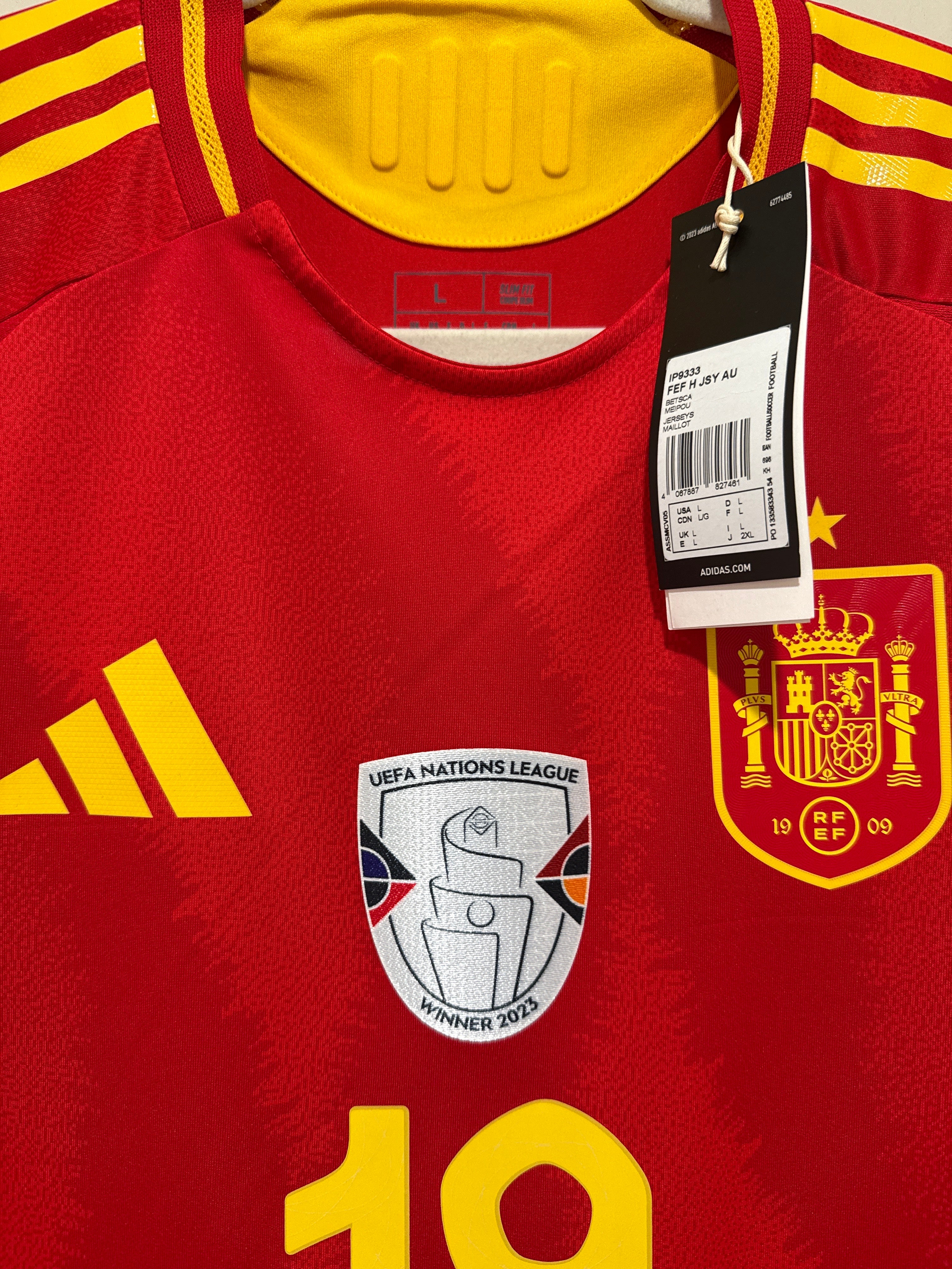 Lamine Yamal #19 Adidas Authentic Spain Euro Final Home Jersey
