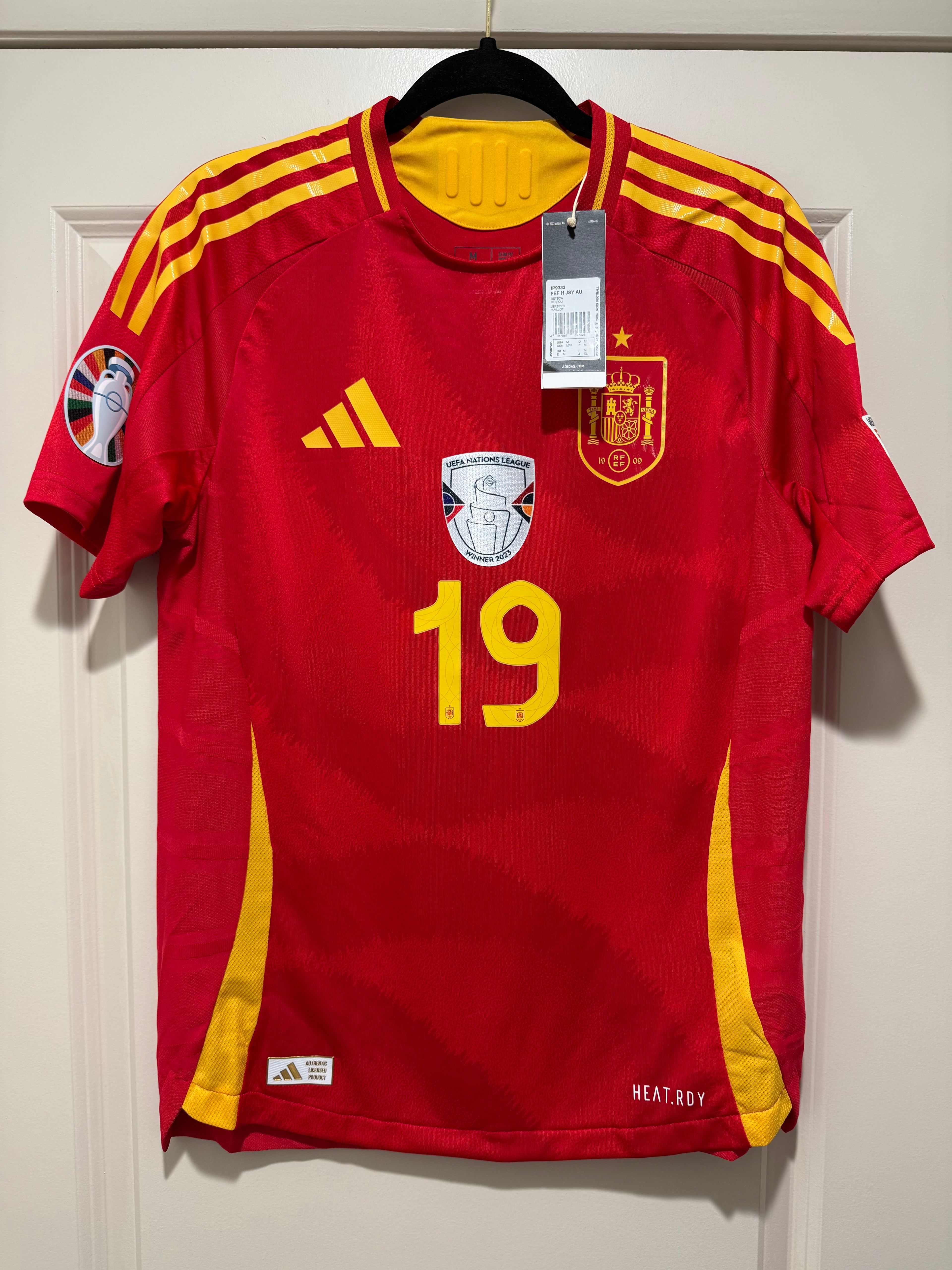 Lamine Yamal #19 Adidas Authentic Spain Euro Final Home Jersey
