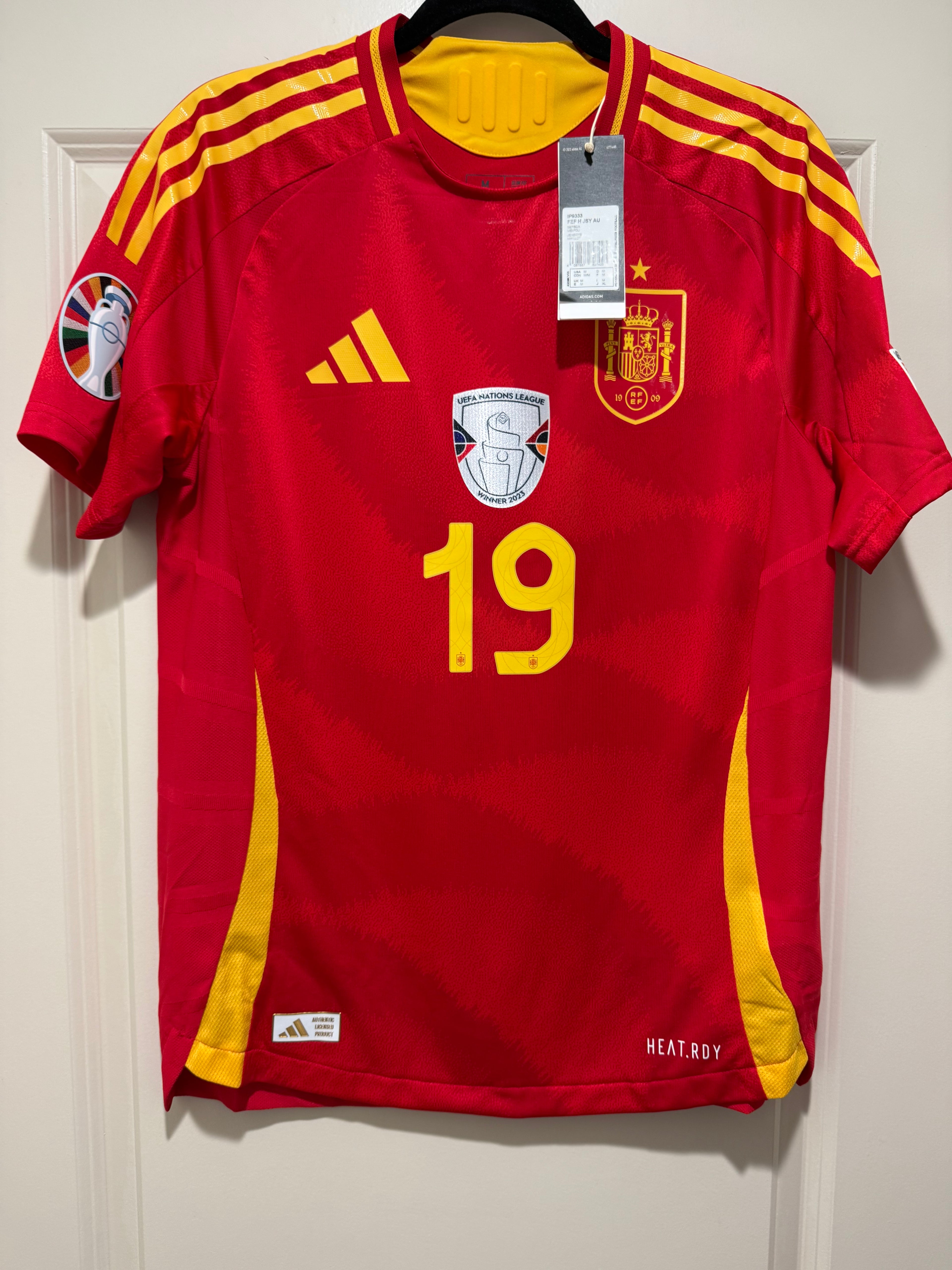 Lamine Yamal #19 Adidas Authentic Spain Euro Final Home Jersey