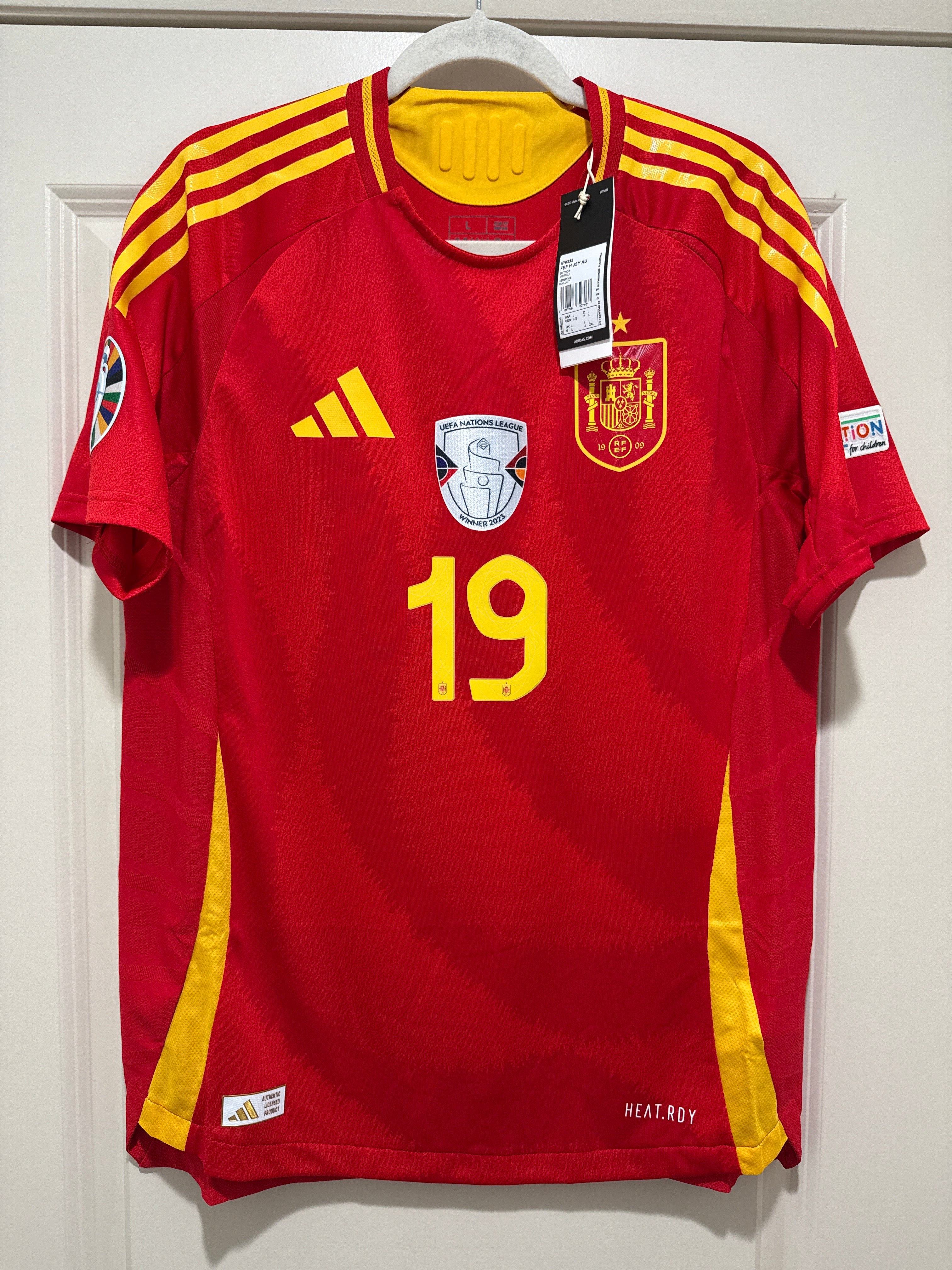 Lamine Yamal #19 Adidas Authentic Spain Euro Final Home Jersey