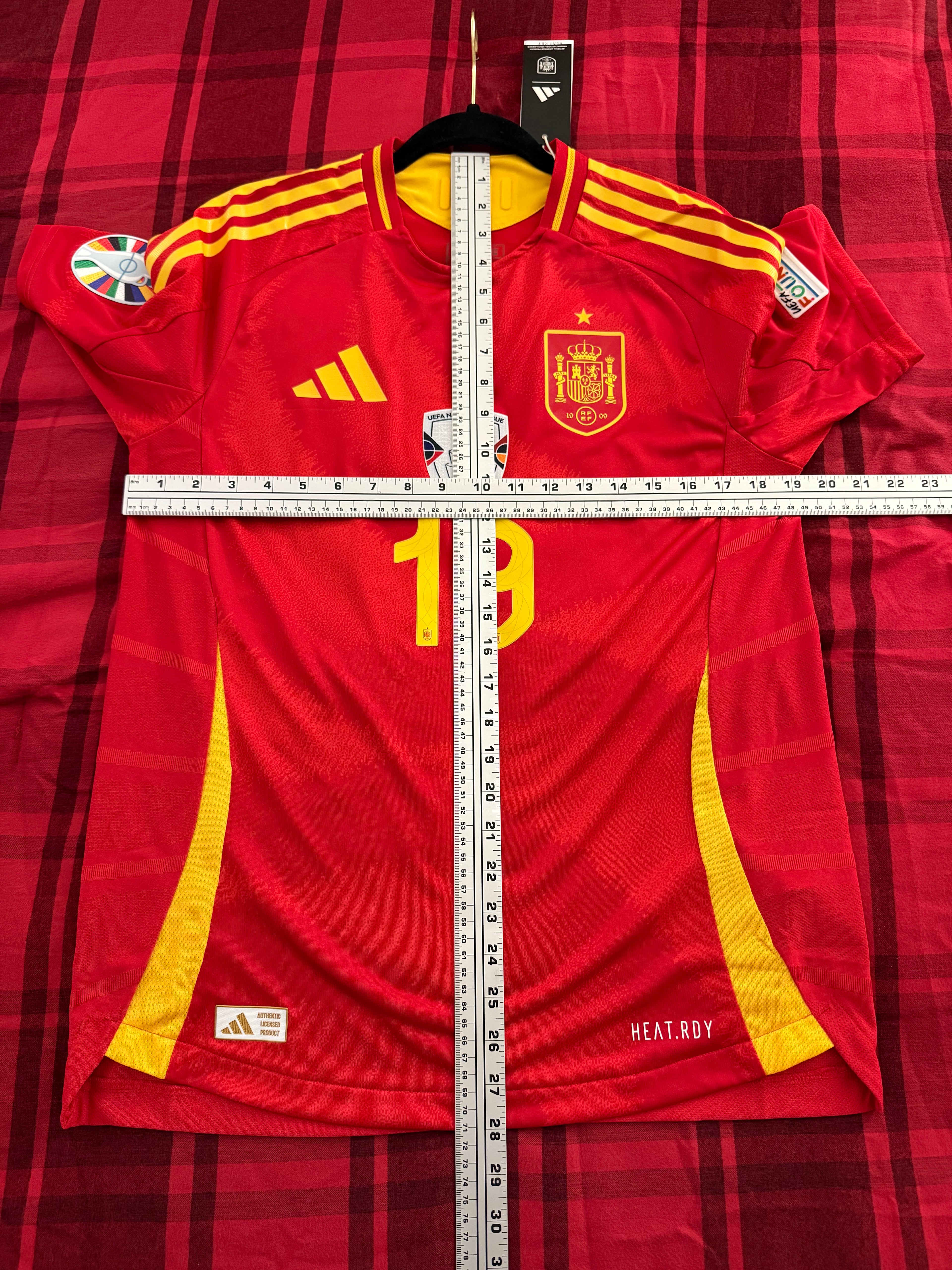 Lamine Yamal #19 Adidas Authentic Spain Euro Final Home Jersey