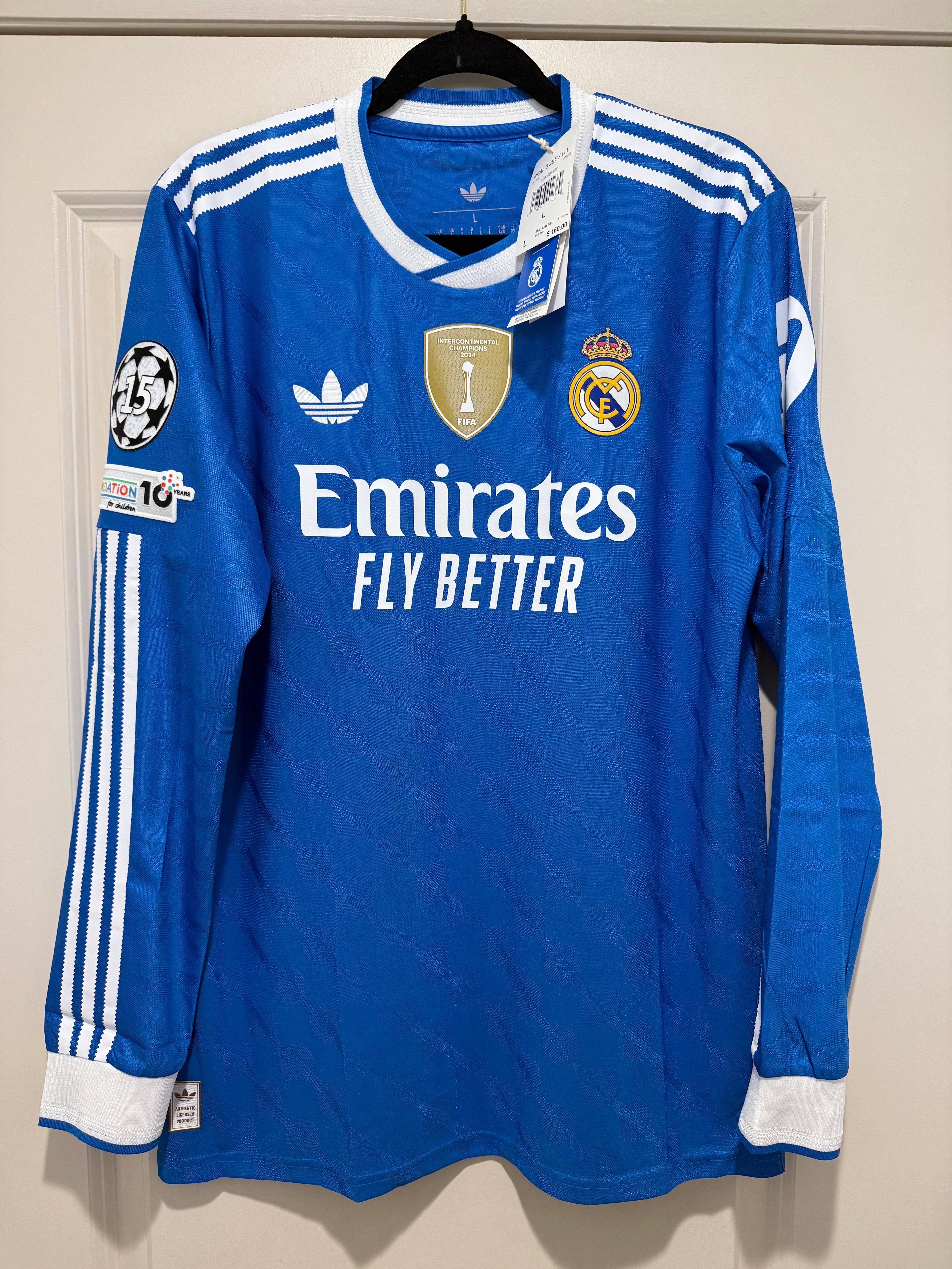 Mbappe #10 Mens LARGE Adidas Real Madrid Authentic Long Sleeve Third Jersey