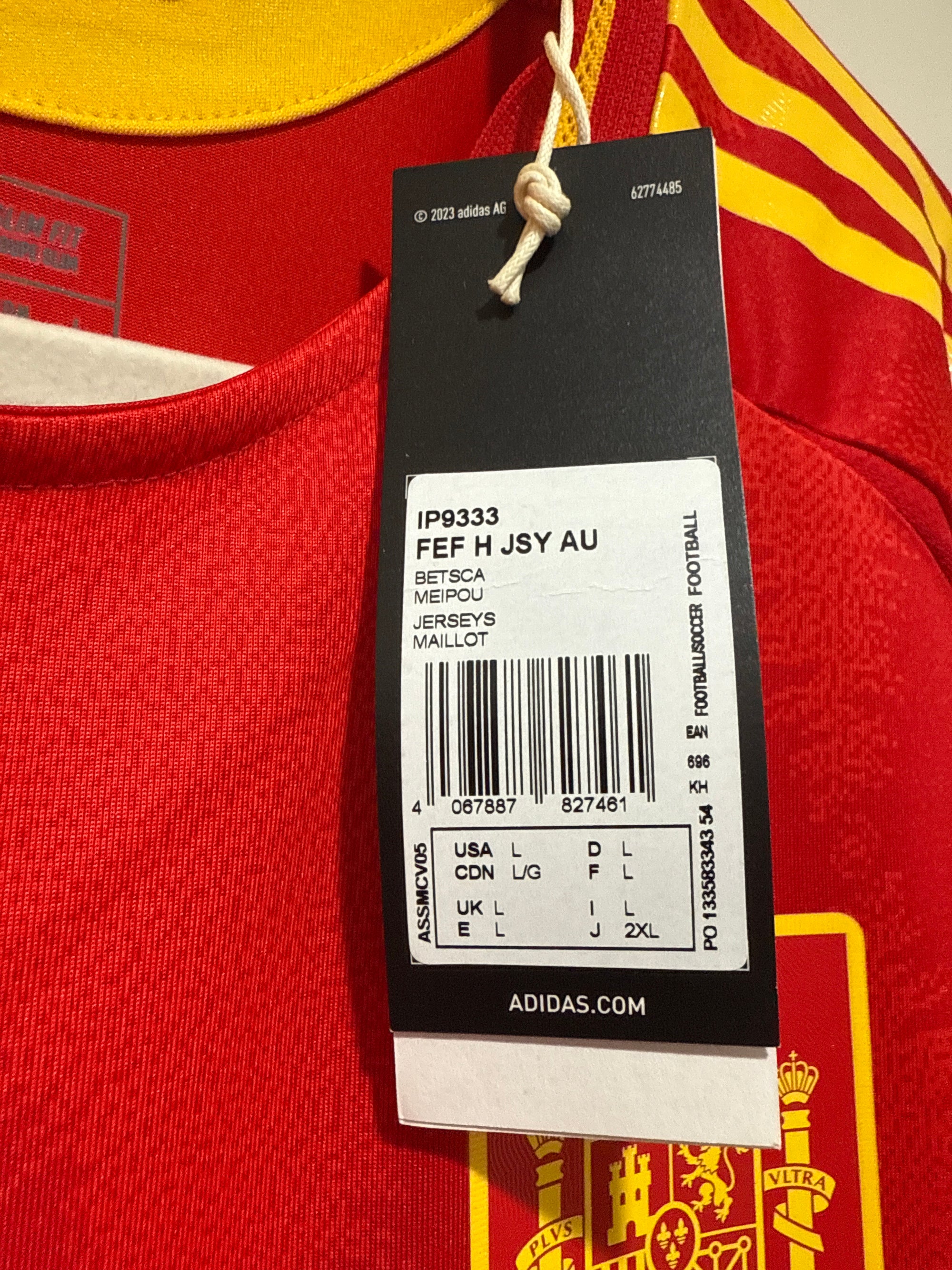 Lamine Yamal #19 Adidas Authentic Spain Euro Final Home Jersey