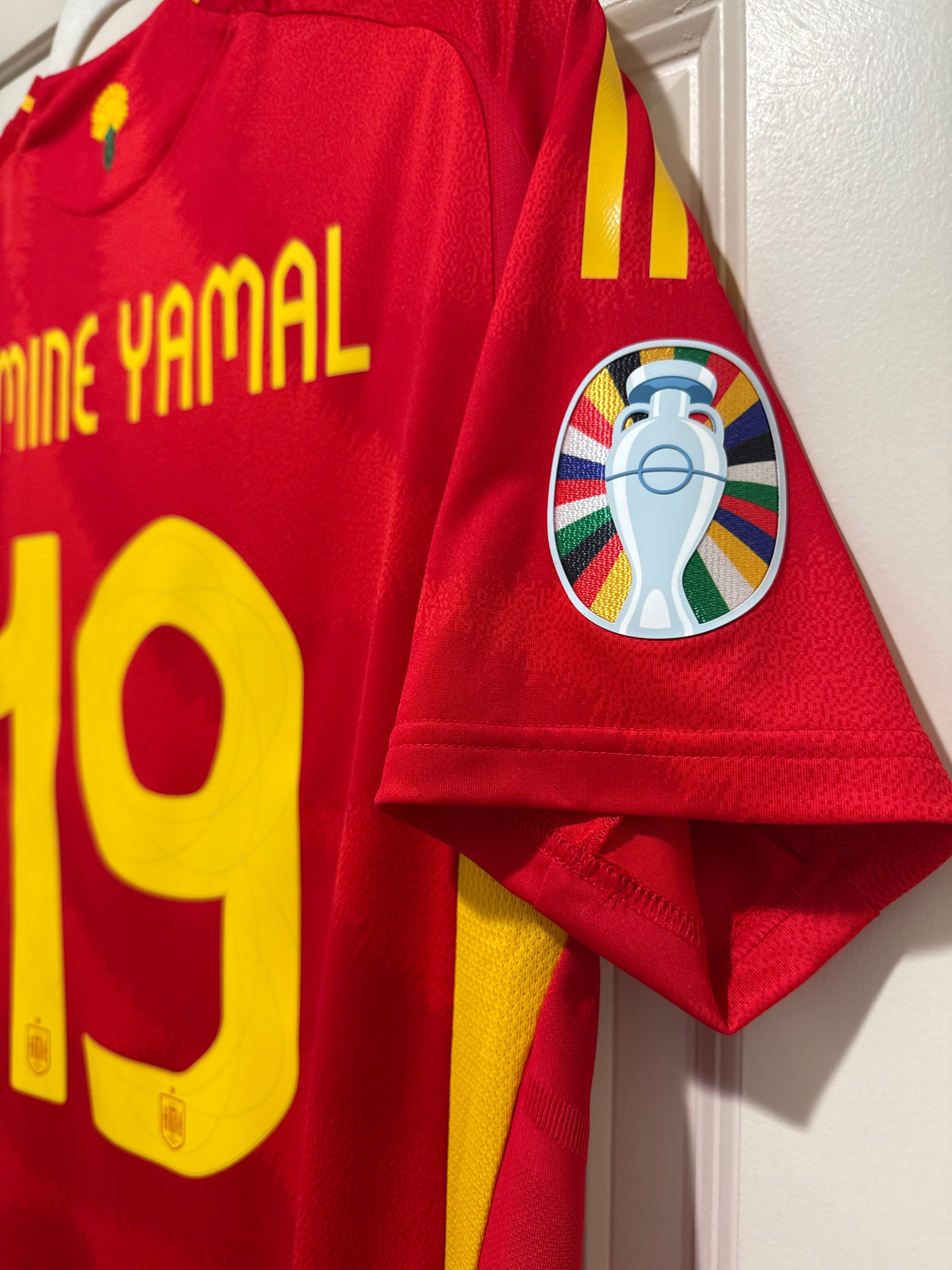 Lamine Yamal #19 Adidas Authentic Spain Euro Final Home Jersey