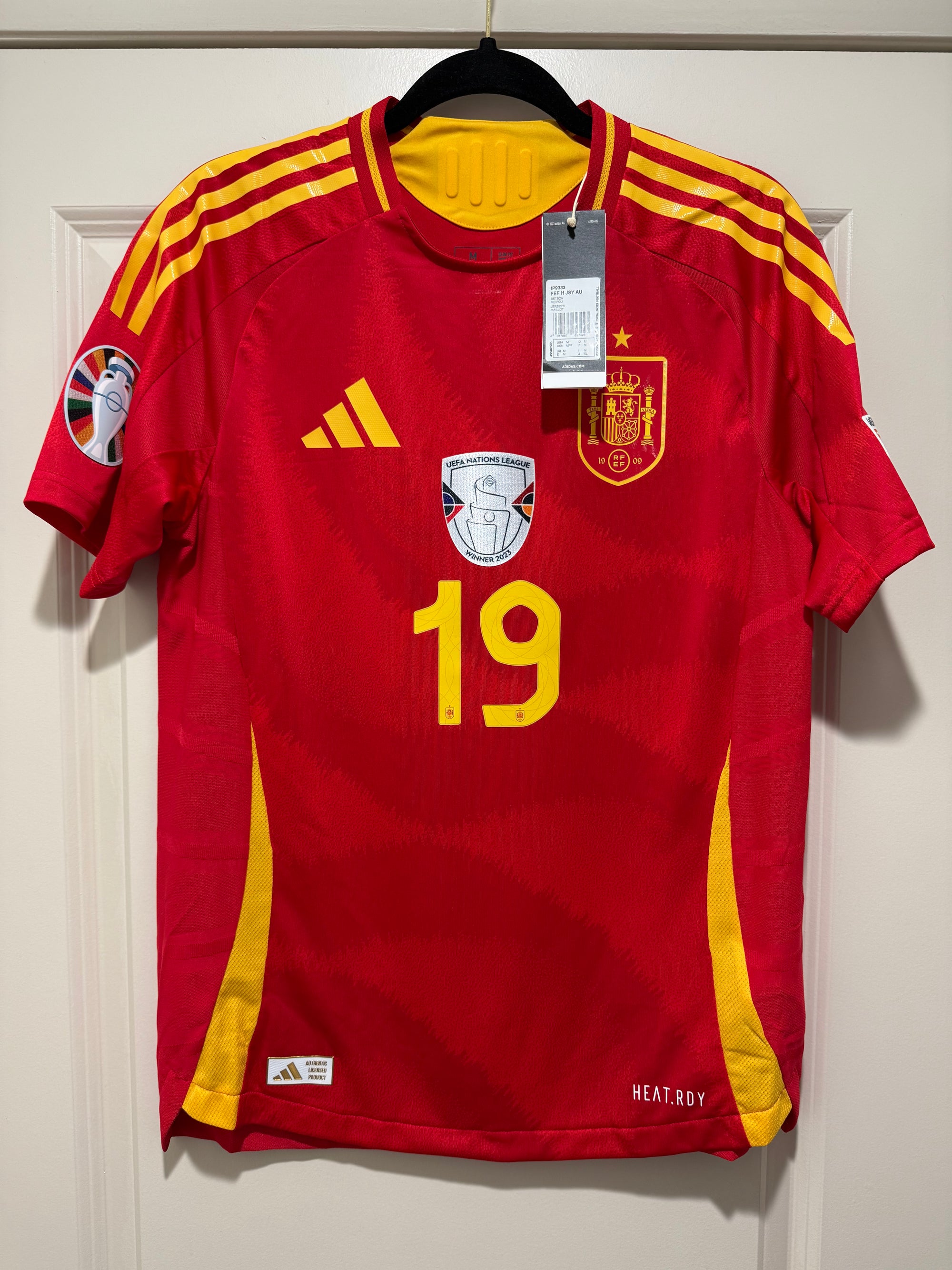 Lamine Yamal #19 Adidas Authentic Spain Euro Final Home Jersey