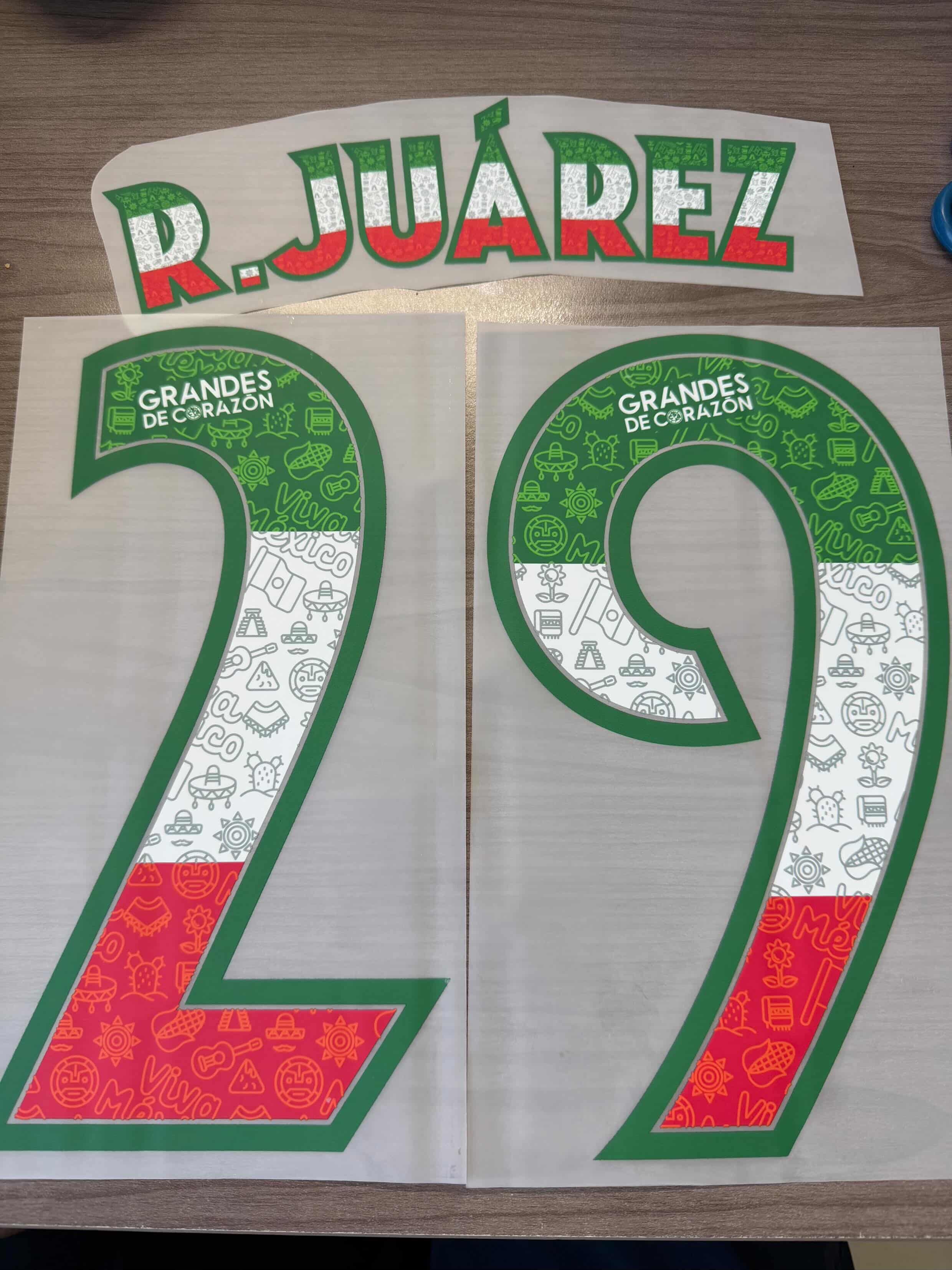 Ramon Juarez #29 Authentic Adult Size Official Patrio Mexican Flag Name Set