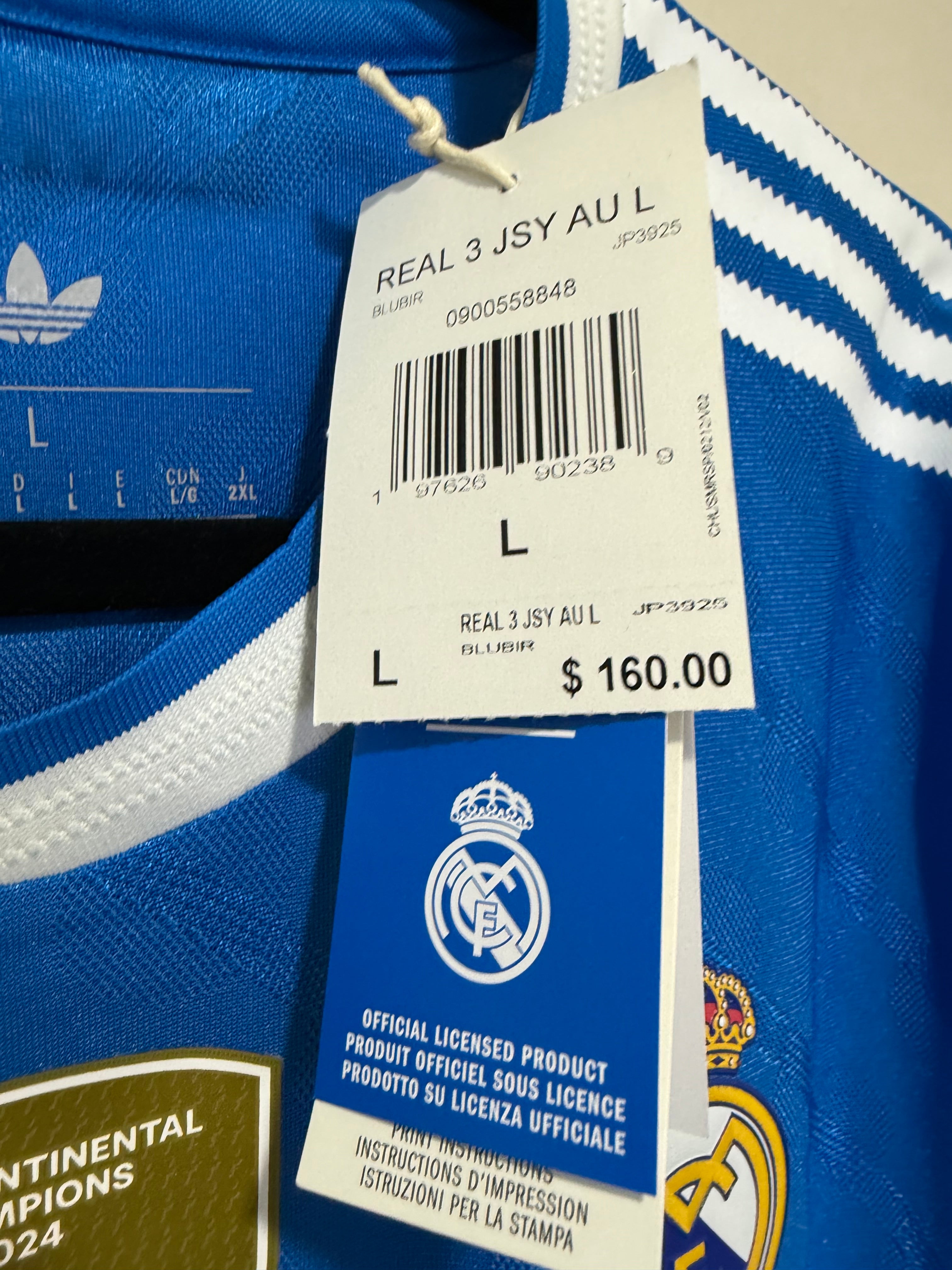 Mbappe #10 Mens LARGE Adidas Real Madrid Authentic Long Sleeve Third Jersey