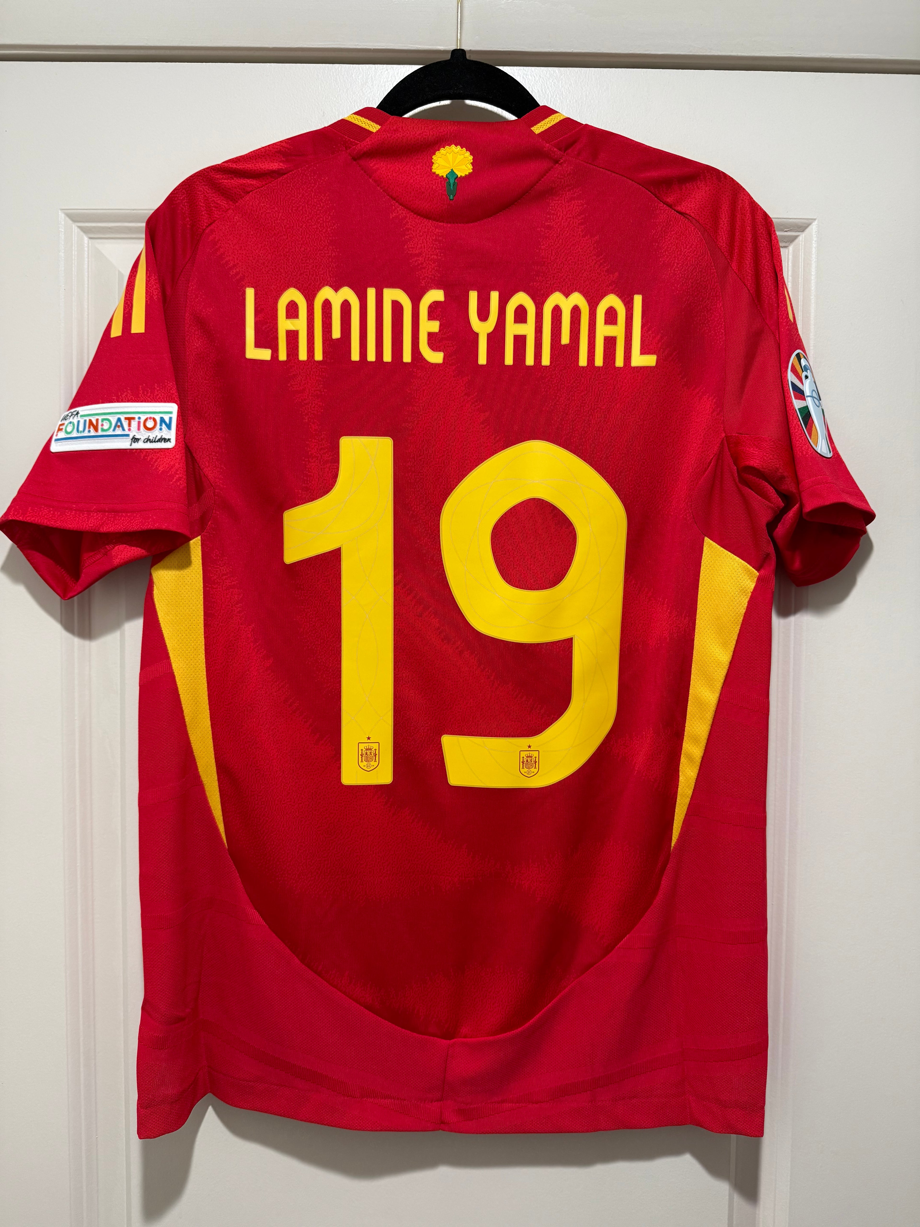 Lamine Yamal #19 Adidas Authentic Spain Euro Final Home Jersey