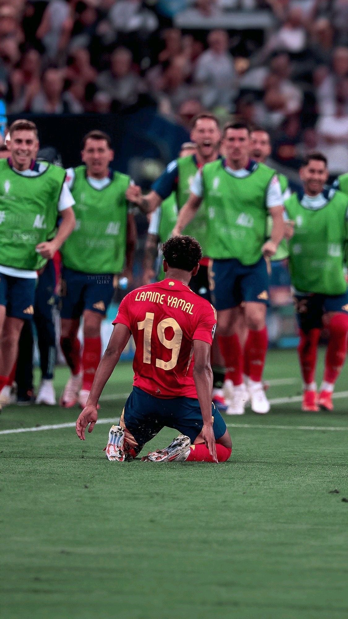 Lamine Yamal #19 Adidas Authentic Spain Euro Final Home Jersey