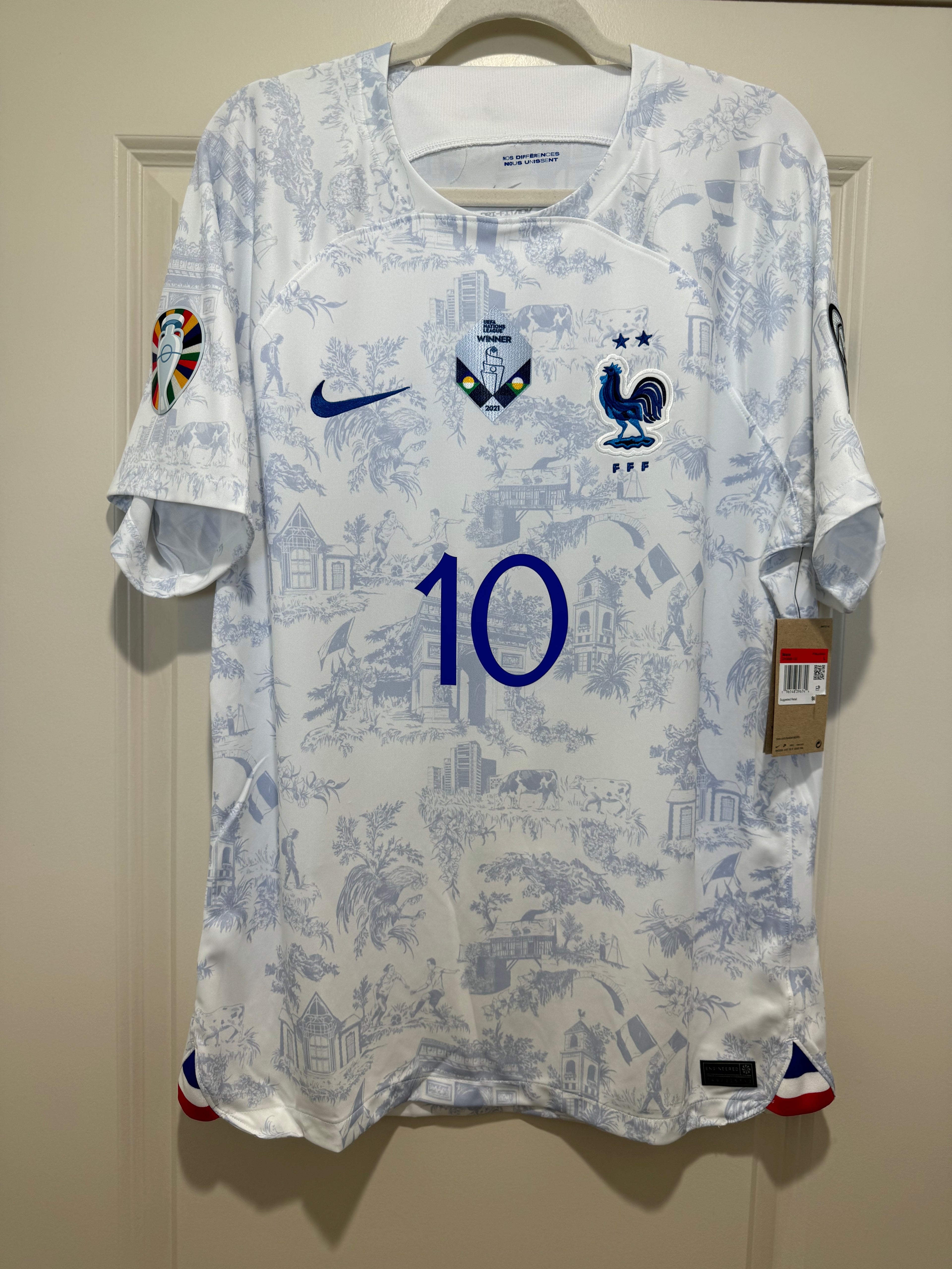 Camiseta Nike de visitante para hombre número 10 de Mbappé para la fase de clasificación para la Eurocopa
