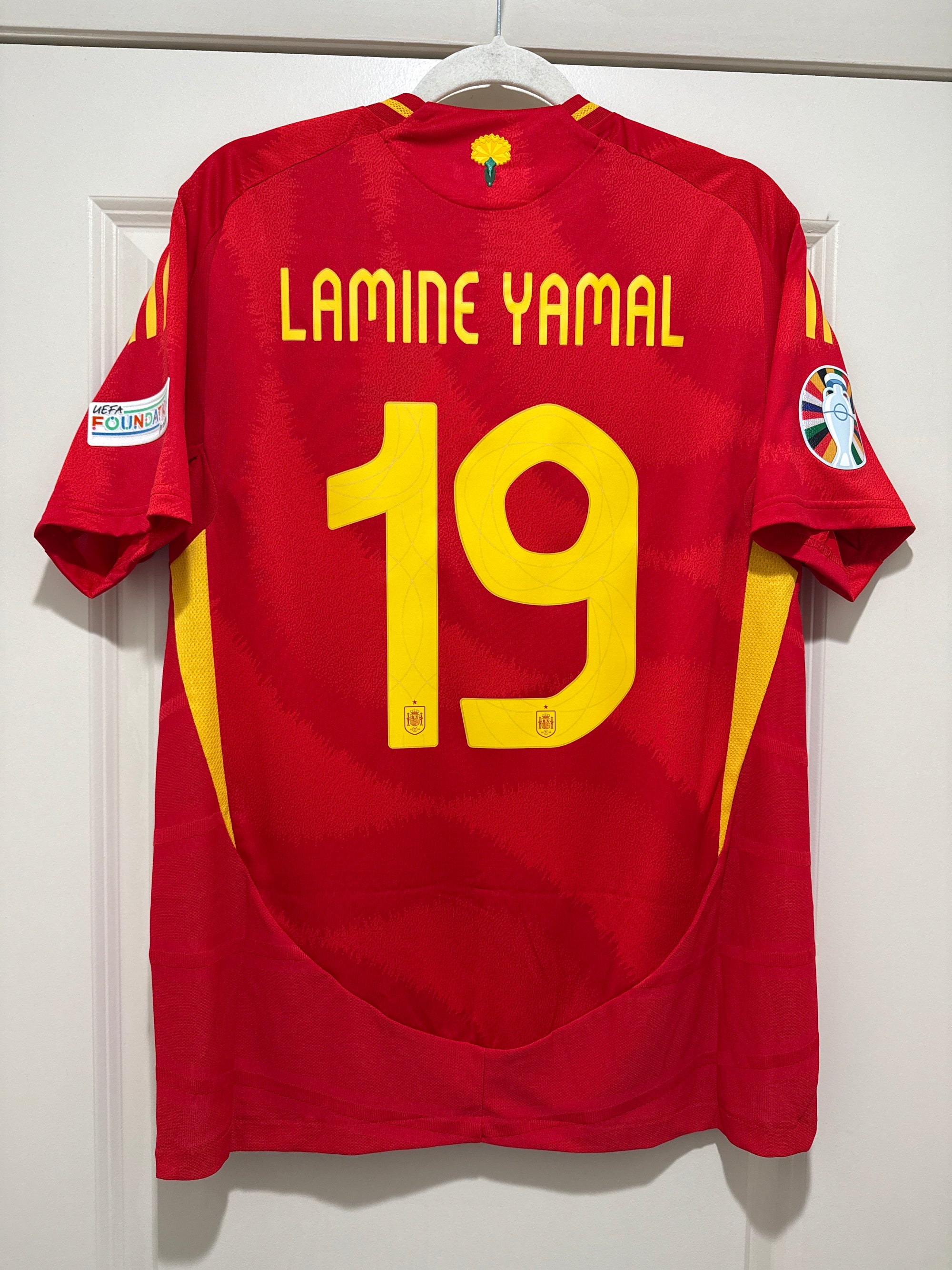 Lamine Yamal #19 Adidas Authentic Spain Euro Final Home Jersey