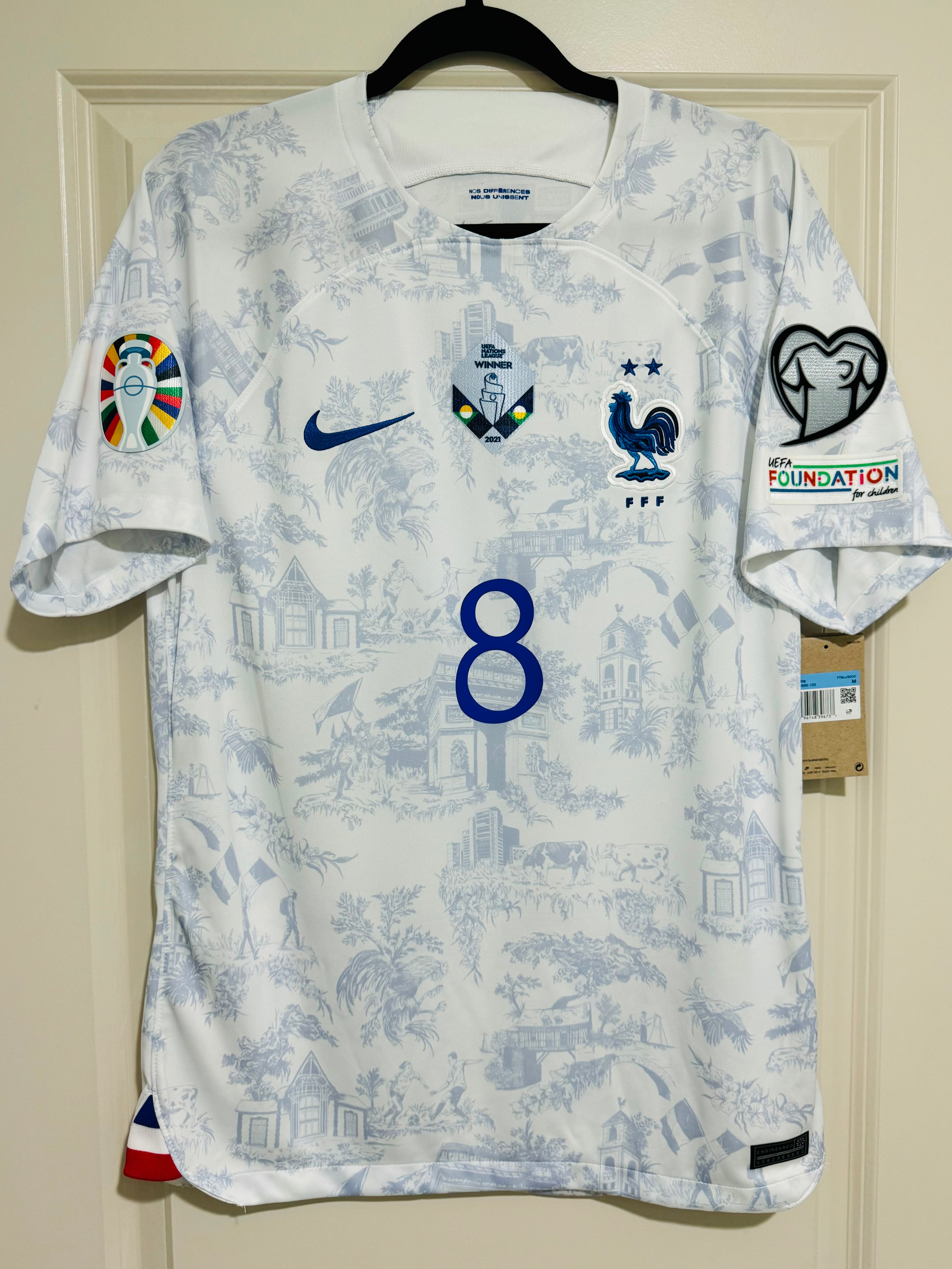 Camiseta Nike de visitante de Francia para la fase de clasificación para la Eurocopa, número 8, para hombre, de talla mediana