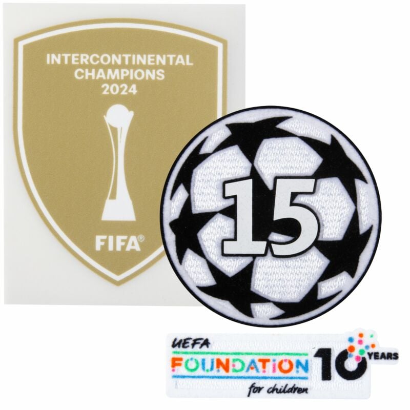 25-26 UCL Starball 15 Times Winner + 10th Anniversary UEFA Foundation + Intercontinental Cup Winners Badge Set