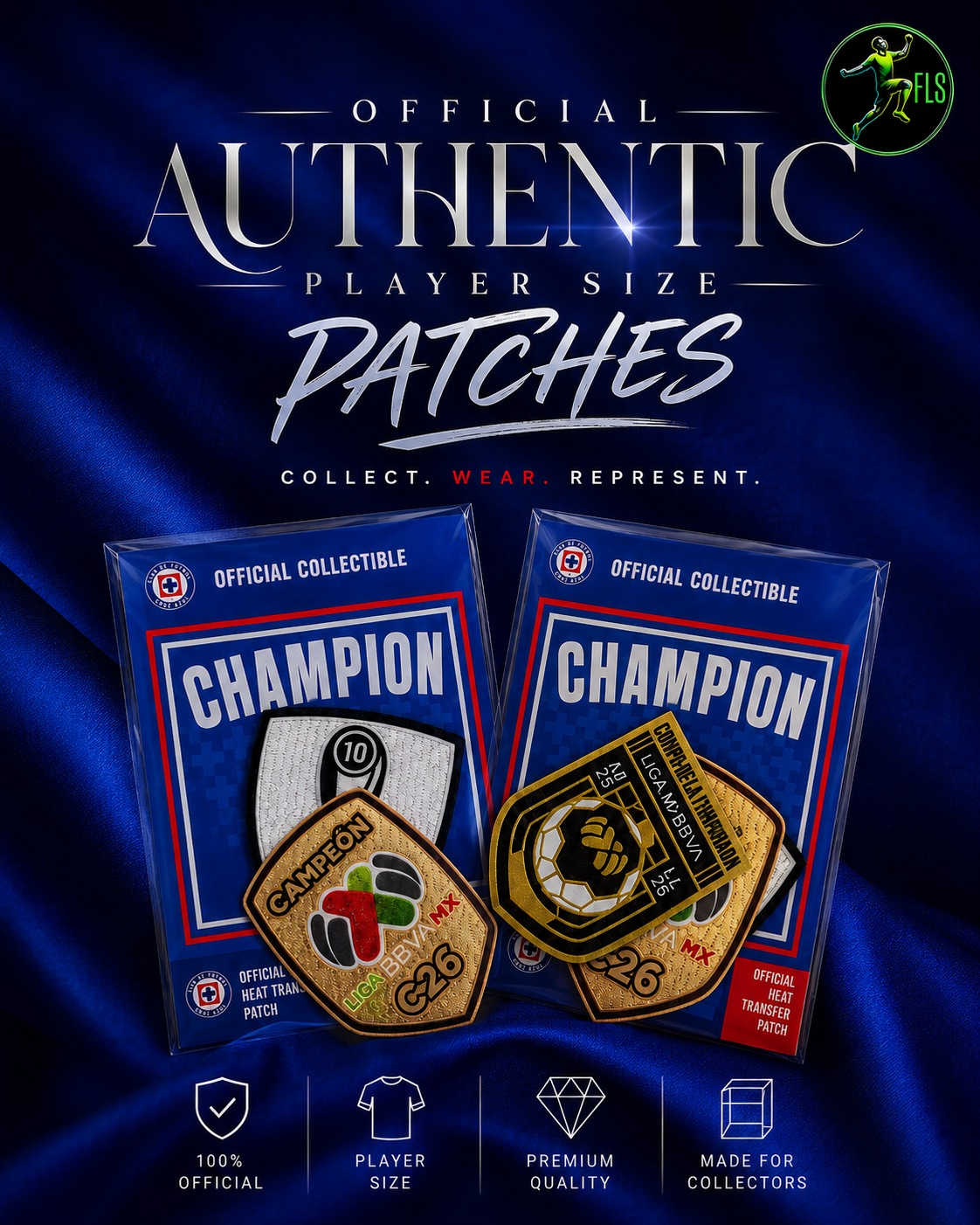 Cruz Azul Official Authentic Player Size Champions Patches Liga MX