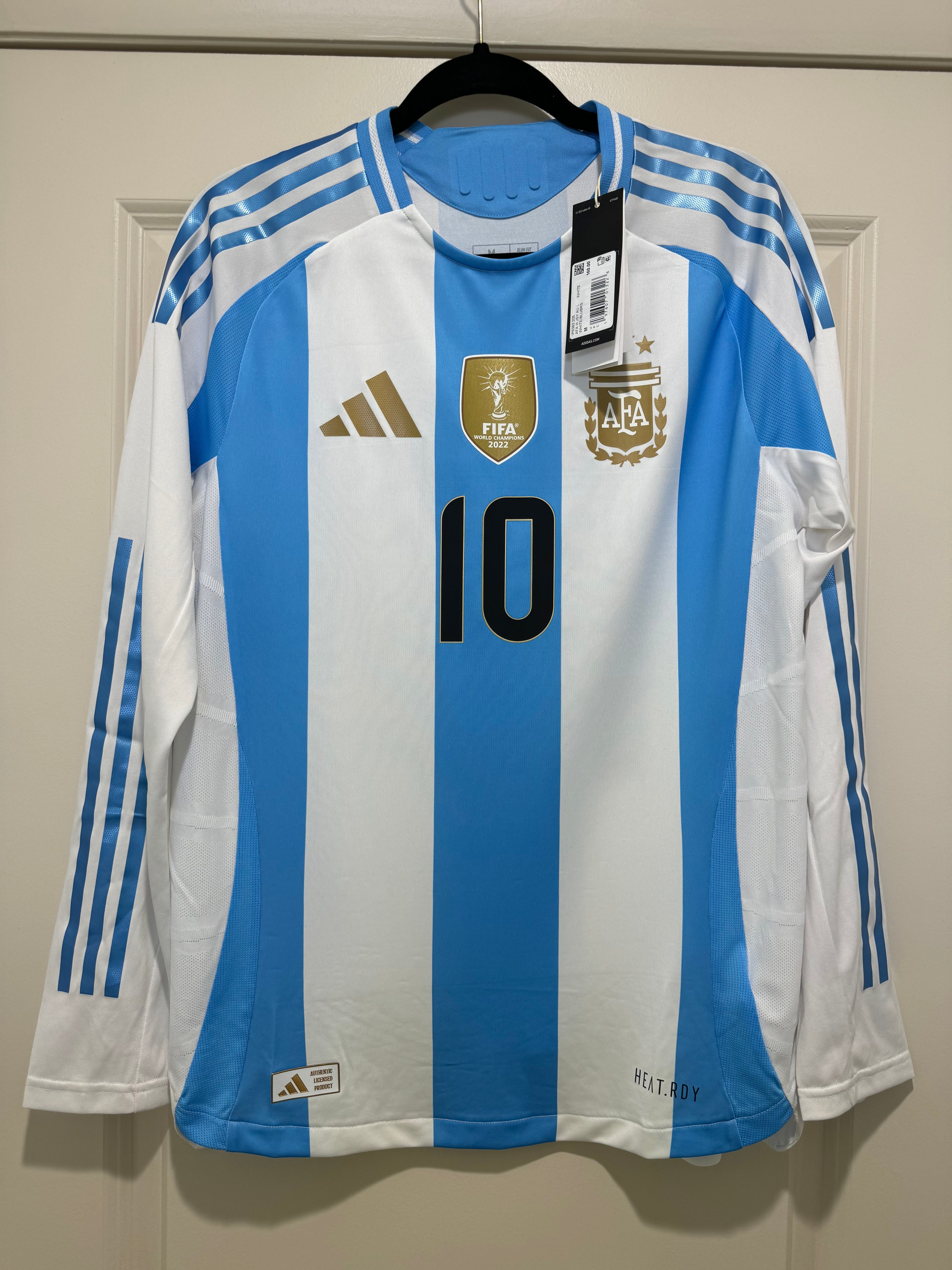 Camiseta de manga larga auténtica local de Adidas para hombre de tamaño mediano Messi #10