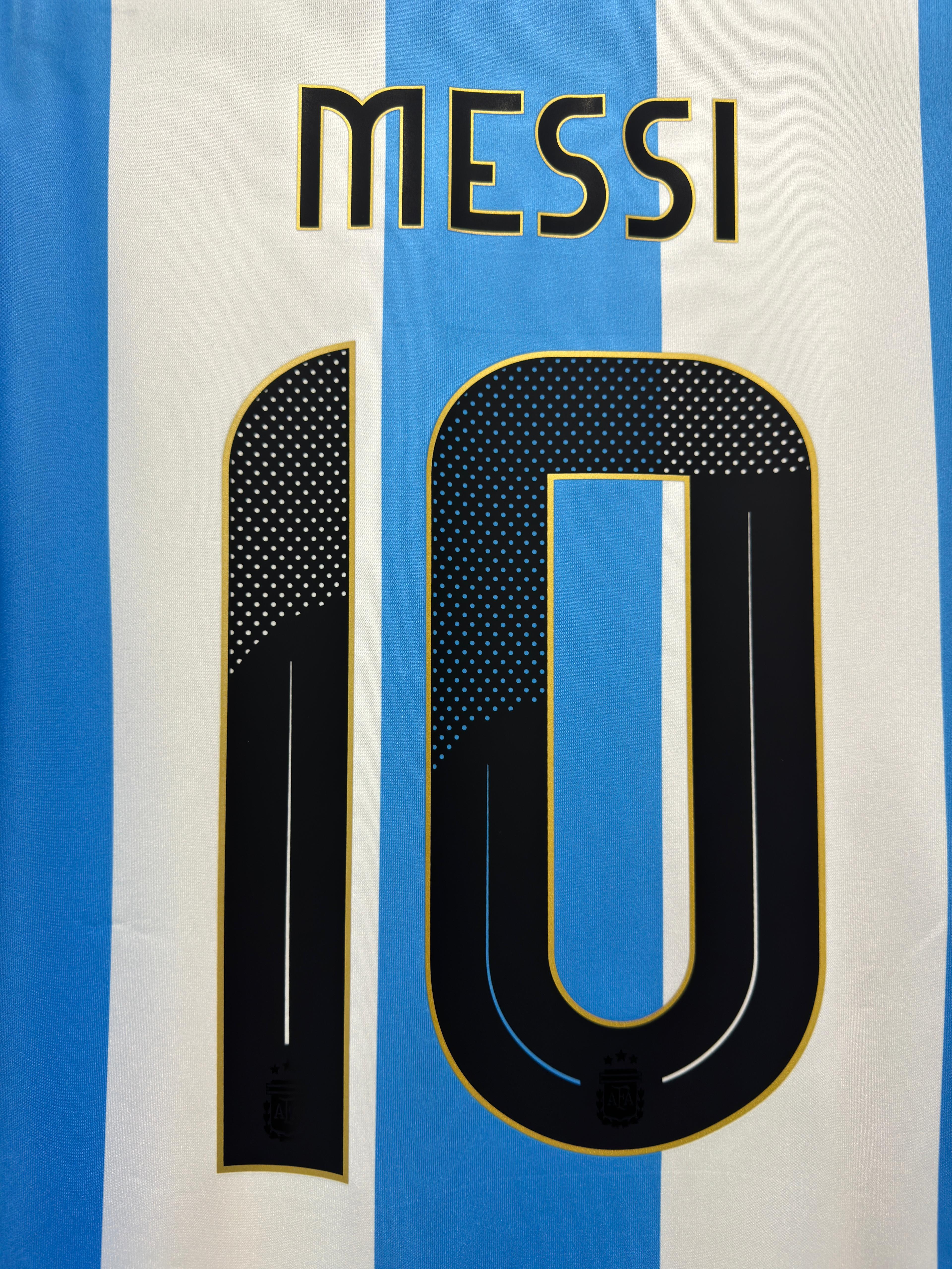 Camiseta local auténtica de manga larga de Argentina de Adidas de tamaño mediano Messi n.° 10 para hombre