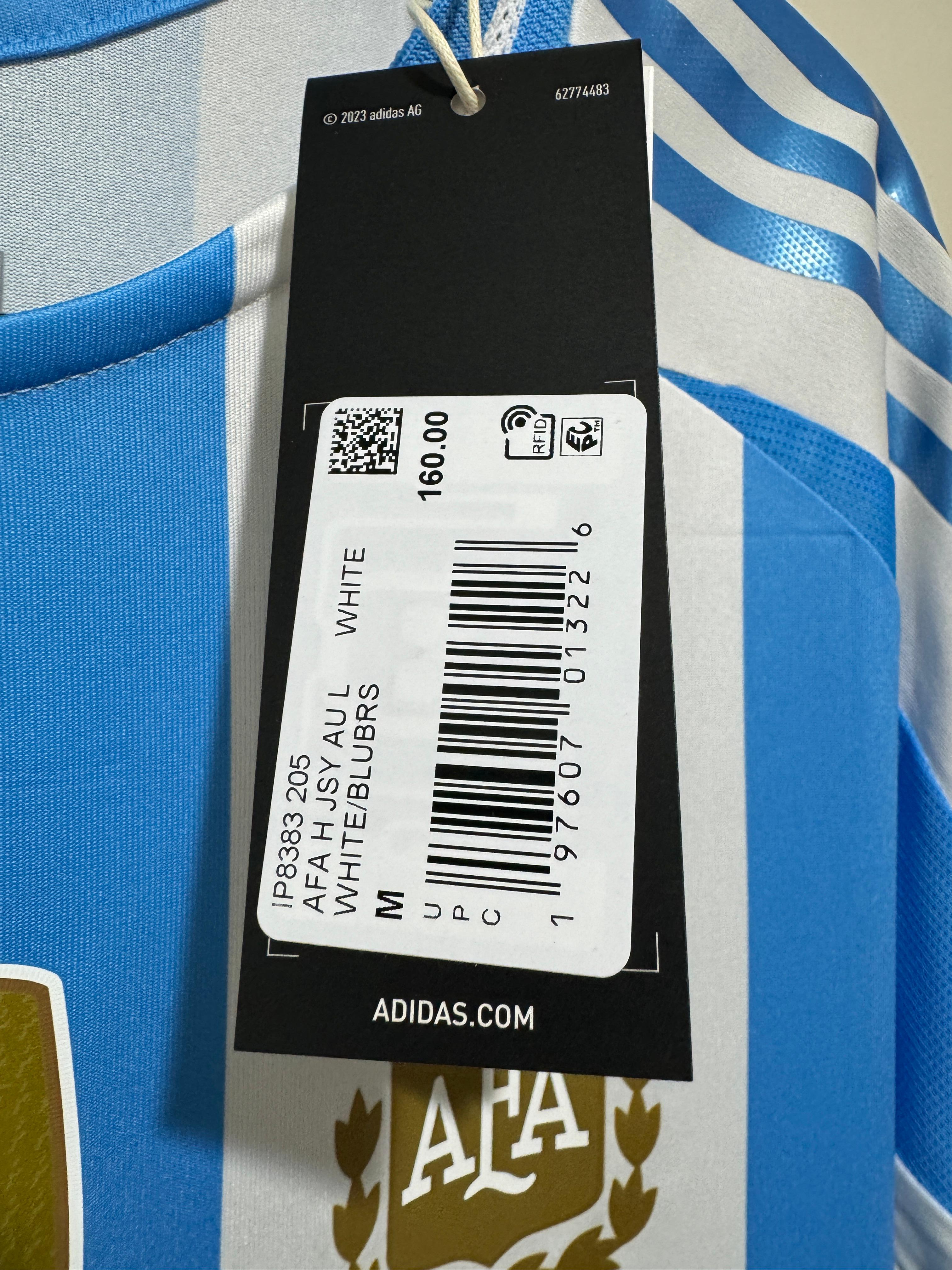 Camiseta local auténtica de manga larga de Argentina de Adidas de tamaño mediano Messi n.° 10 para hombre