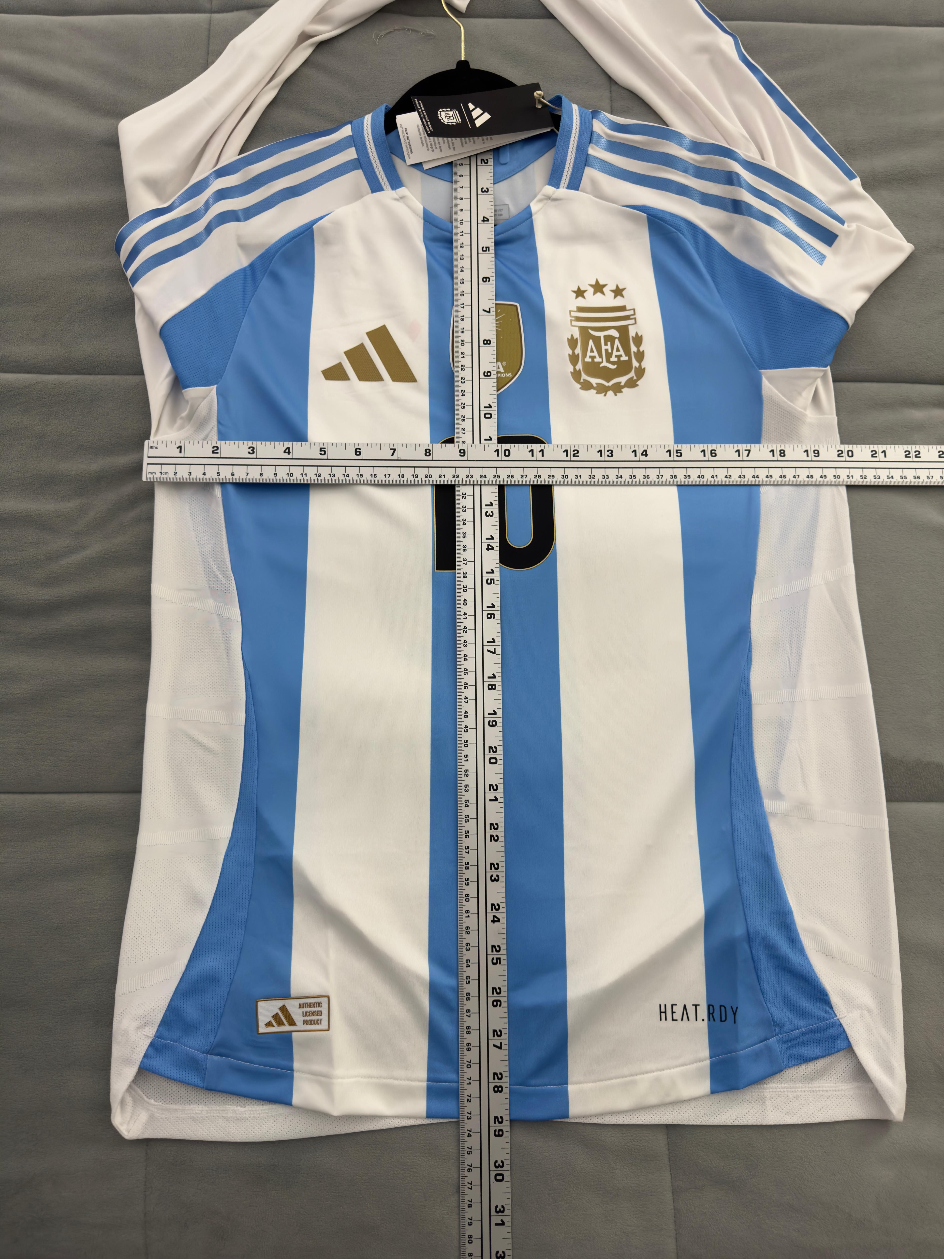 Camiseta local auténtica de manga larga de Argentina de Adidas de tamaño mediano Messi n.° 10 para hombre