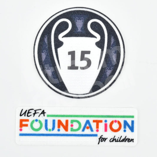 Real Madrid 24/25 UEFA Champions League Starball Badge of Honor 15 Winner Patch + Foundation Adult Size UEFA Badges